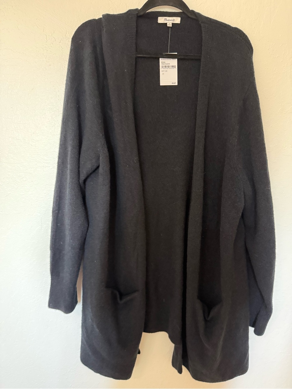 Madewell Black Open-Front Pocket Knit Cardigan size 2x